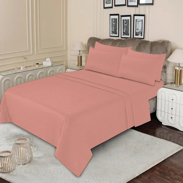 Luxury Coral Stripe - Bed Sheet Set - 3 Pcs