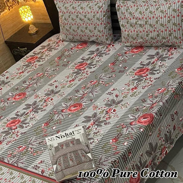 100% Pure Cotton Bedsheet 3 Piece Set AL # 142